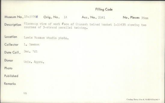 Documentation associated with Hearst Museum object titled Black-and-white negative, accession number 15-19766, no description available.