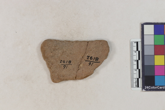 Hearst Museum object 148 of 183 titled Potsherd, accession number 16-8192, described as Potsherd: bodys Section of Manta on beach currently inhabited. Numbers  8111 to 8194 are sherds picked up on beach at low tide.