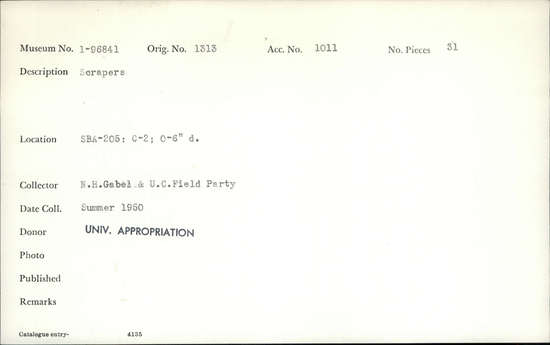 Documentation associated with Hearst Museum object titled Scrapers, accession number 1-96841, described as Scrapers.