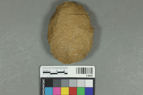 Hearst Museum object titled Flake, accession number 5-8065, described as flake; bifacial; ovoid; L 8.3cm