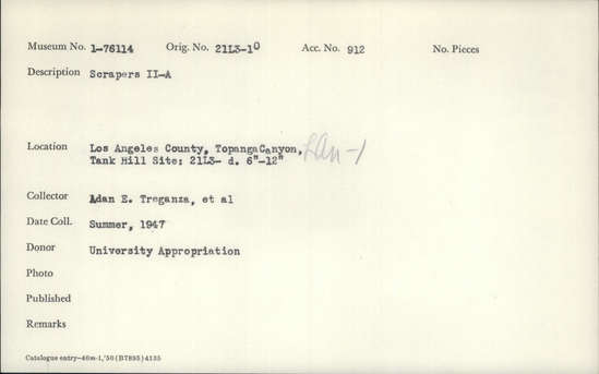 Documentation associated with Hearst Museum object titled Scrapers, accession number 1-76114, described as II-A.