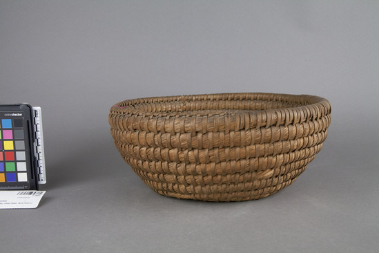 Hearst Museum object 2 of 2 titled Basket, accession number 2-18852, described as Grass coiled; sewing of heavy hardwood splint, hickory.