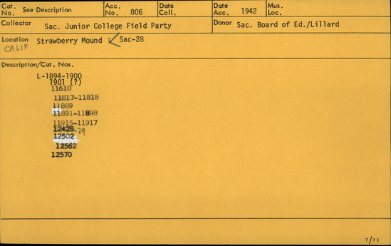 Documentation associated with Hearst Museum object titled Worked bone, accession number L-1894, described as Worked, piece of