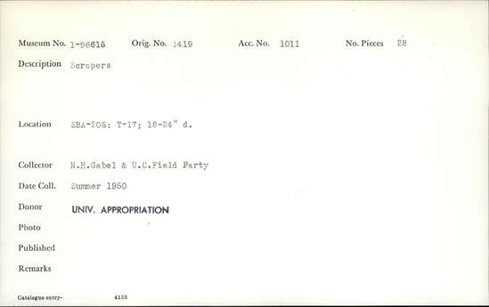 Documentation associated with Hearst Museum object titled Scrapers, accession number 1-96615, described as Scrapers.