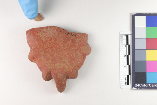 Hearst Museum object titled Oil lamp, accession number 6-19312, described as Pottery: lamp. Part of terra cotta figure?