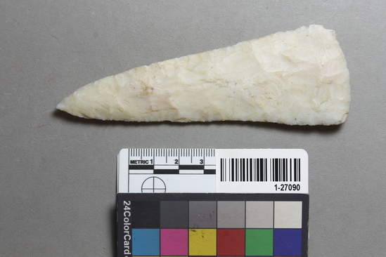 Hearst Museum object titled Spear point, accession number 1-27090, described as White flint spear head.