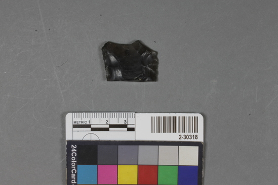 Hearst Museum object titled Blade fragment, accession number 2-30318, described as Blade fragment concave; thinned base; with ground edges, obsidian