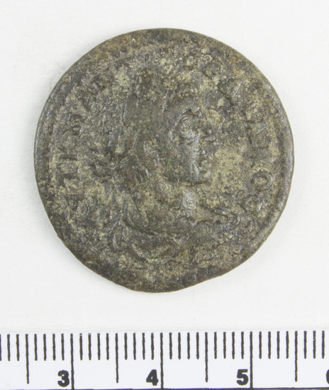 Hearst Museum object 5 of 6 titled Coin: æ, accession number 8-4943, described as Coin; AE; Greek. 10.59 grams, 29.5 mm. 238-244 AD. Ephesus, Turkey. Obverse: AYTK M ANT ΓΟΡΔΙANOC, bust of Gordian r. laureate. Reverse: APTEMIC EΦECI[ΩN], Cultus-statue of Ephesian Artemis (Latin: Diana) between two stags.