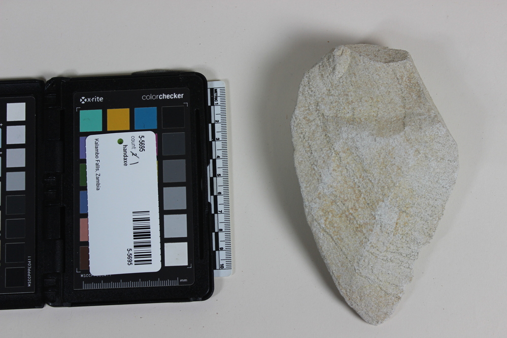 Hearst Museum object 2 of 2 titled Handaxe, accession number 5-5695, described as quartzite hand axe; length 15  cm