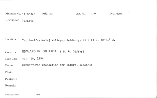 Documentation associated with Hearst Museum object titled Flake, accession number 11-33643, no description available.