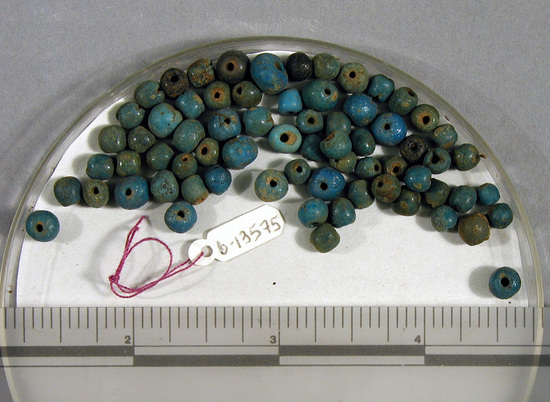 Hearst Museum object titled Beads, accession number 6-13575, described as Beads: String blue spherical (ball), length 33cm.