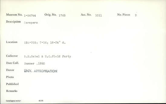 Documentation associated with Hearst Museum object titled Scrapers, accession number 1-96744, described as Scrapers.