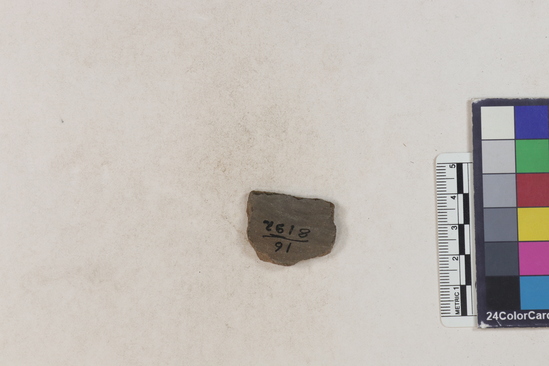 Hearst Museum object 179 of 183 titled Potsherd, accession number 16-8192, described as Potsherd: bodys Section of Manta on beach currently inhabited. Numbers  8111 to 8194 are sherds picked up on beach at low tide.