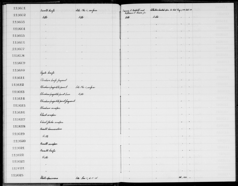 Documentation associated with Hearst Museum object titled Knife, accession number 1-115603, described as Basalt