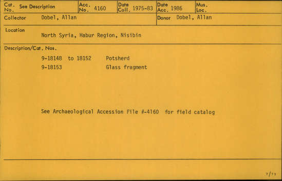 Documentation associated with Hearst Museum object titled Potsherd, accession number 9-18152, described as Potsherd