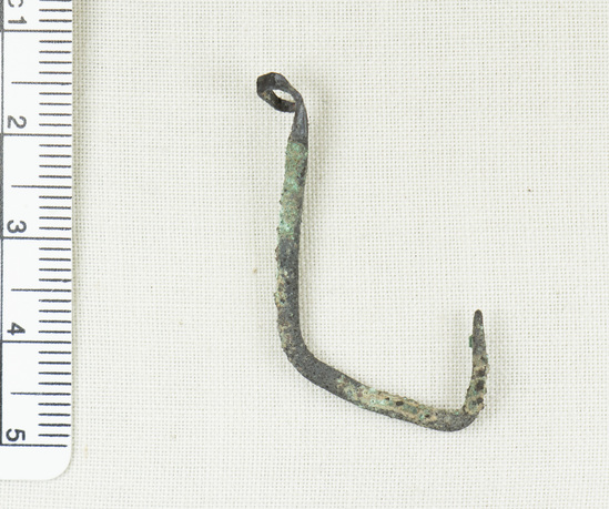 Hearst Museum object 3 of 6 titled Fishhook, accession number 6-6007, described as Copper fish hook