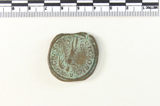 Hearst Museum object 8 of 8 titled Coin: æ sestertius, accession number 8-5655, described as Coin. Roman. Sestertius, Æ. (   grams; 34 mm). Severus Alexander. 222-231/5 AD. Rome. Obverse: IMP  SEV  ALEXANDER  AVG   Bust facing right, laureate. Reverse: VICTORIA AVGVSTI   Victory standing facing left, holding wreath and palm; S C in field.