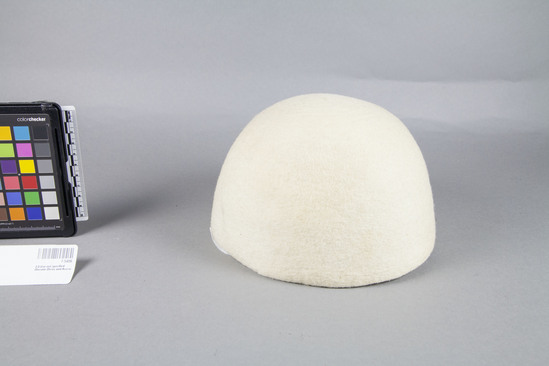 Hearst Museum object titled Hat, accession number 7-5456, described as skull cap; white felt; hemispherical; diameter circa 21 centimeters; height circa 12 centimeters