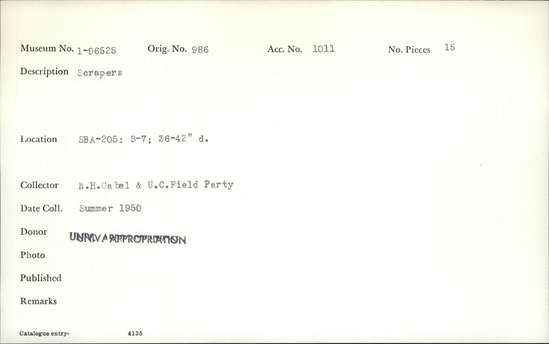 Documentation associated with Hearst Museum object titled Scrapers, accession number 1-96525, described as Scrapers.