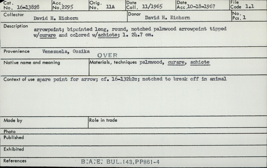 Documentation associated with Hearst Museum object titled Arrowhead, accession number 16-13828, no description available.