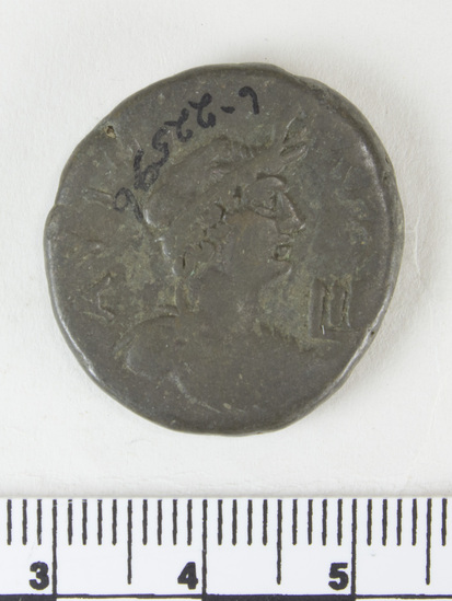 Hearst Museum object 2 of 6 titled Coin: billon tetradrachm, accession number 6-22596, described as obverse: head of Nero, left, radiate reverse: bust of Alexandria, right