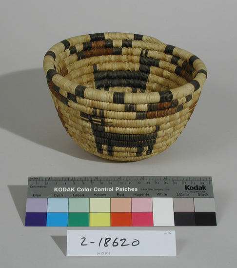 Hearst Museum object titled Bowl basket, accession number 2-18620, described as Coiled, bowl shape, animal designs.