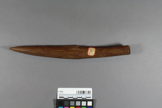 Hearst Museum object 3 of 3 titled Stick, accession number 2-15534, described as Pointed stick with handle.