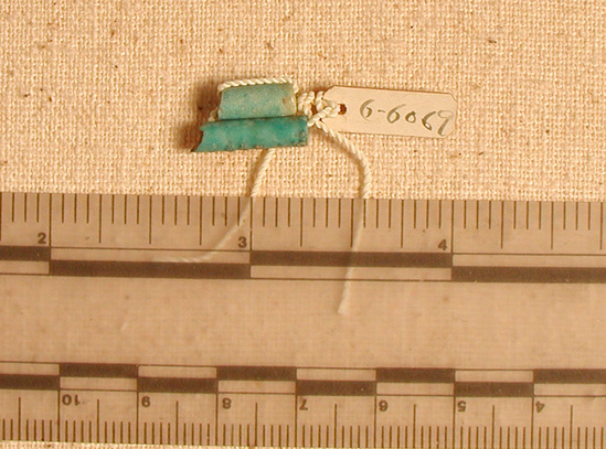 Hearst Museum object titled Bead, accession number 6-6069, described as Beads; faience, cylindrical