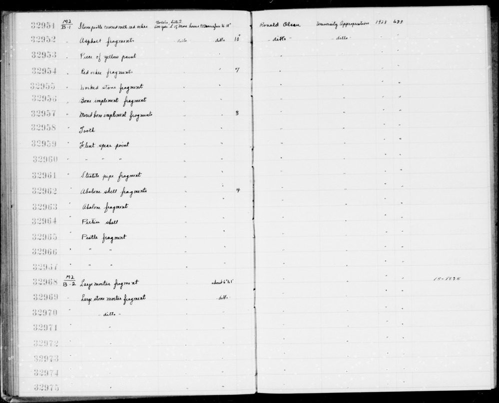 Documentation associated with Hearst Museum object titled Shell fragment, accession number 1-32963, described as Abalone.