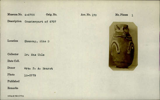 Documentation associated with Hearst Museum object titled Jar, accession number 4-6708, no description available.