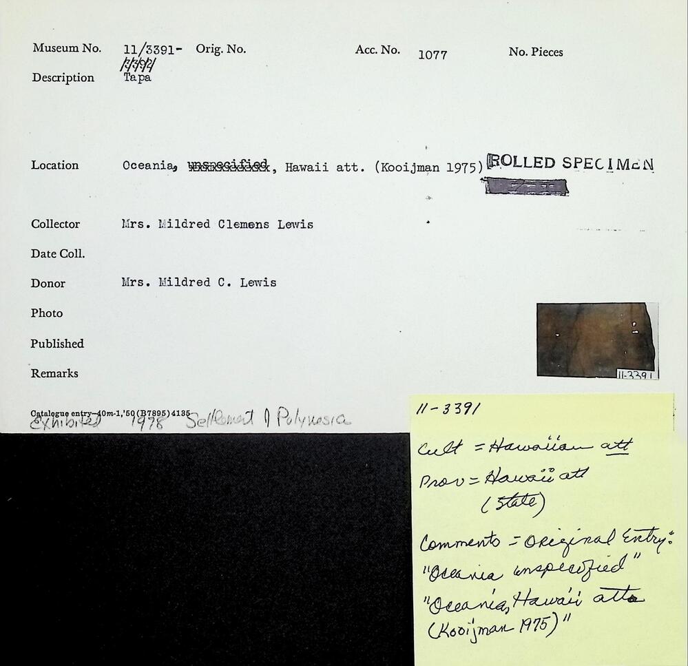 Hearst Museum object titled Kapa (bark cloth), accession number 11-3391, described as Tapa