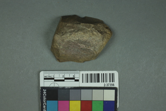 Hearst Museum object titled Core, accession number 2-37356, described as Chert core. Originally part of a hammerstone.