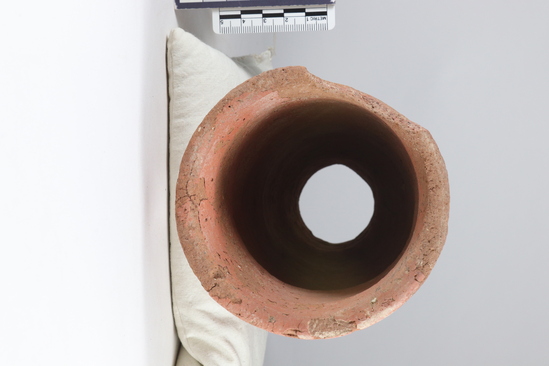 Hearst Museum object 2 of 8 titled Pot stand, accession number 6-14408, described as Pottery jar: deep, cup-like, broken; diameter 10 cm, height 17 cm.