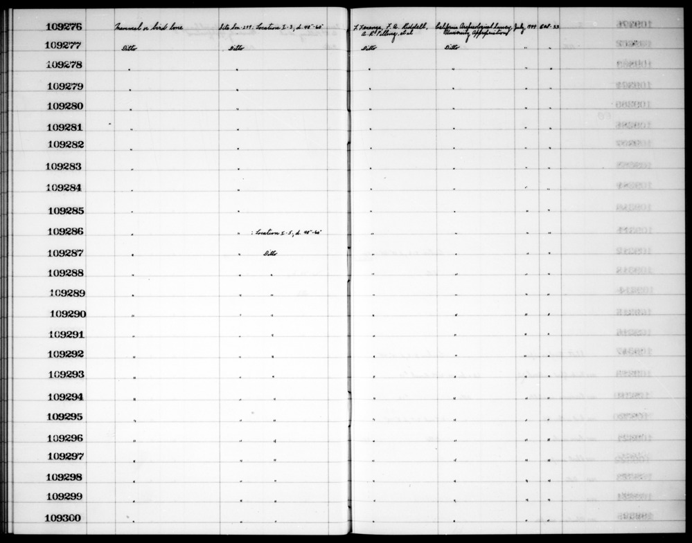 Documentation associated with Hearst Museum object titled Faunal remains, accession number 1-109281, described as Mammal or bird.