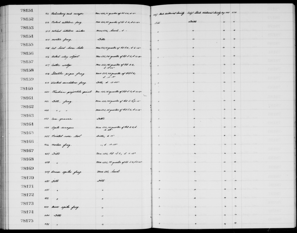 Documentation associated with Hearst Museum object titled Stone fragment, accession number 1-78152, described as Pecked siltstone.