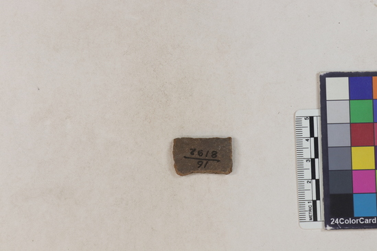 Hearst Museum object 135 of 183 titled Potsherd, accession number 16-8192, described as Potsherd: bodys Section of Manta on beach currently inhabited. Numbers  8111 to 8194 are sherds picked up on beach at low tide.