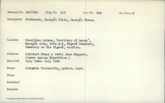 Documentation associated with Hearst Museum object titled Potsherds, accession number 16-7240, described as Potsherds, Mazagao plain