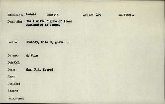 Documentation associated with Hearst Museum object titled Figure, accession number 4-6446, no description available.