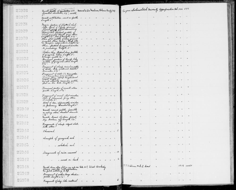 Documentation associated with Hearst Museum object titled Wood or bark fragments, accession number 1-23947, described as fragments of wood or bark.