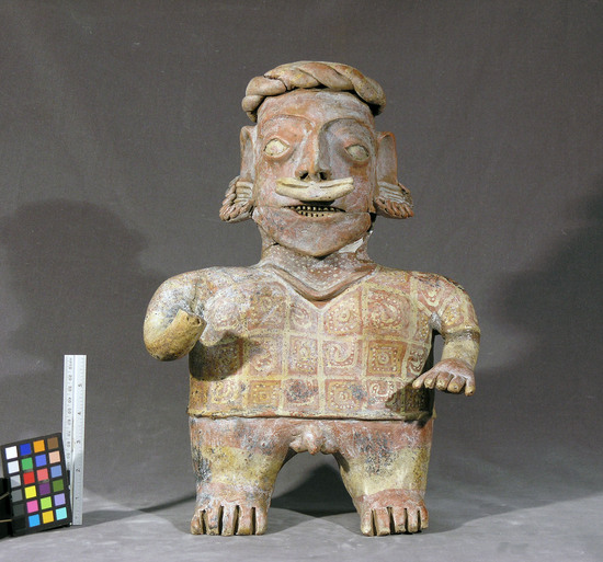 Hearst Museum object titled Figurine, accession number 3-3599, described as Red pottery effigy of standing man, height about 15 inches.