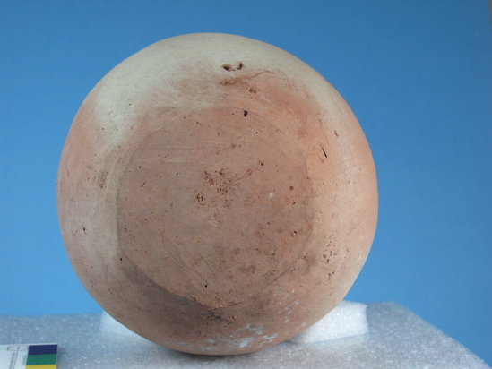 Hearst Museum object 2 of 85 titled Broken jar, accession number 6-5740, described as Pottery: smooth pinkish globose jar, rim broken