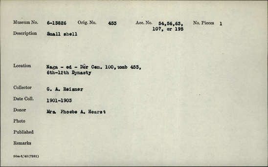 Documentation associated with Hearst Museum object titled Shell, accession number 6-13826, described as Small shell [inv.: operculum present]