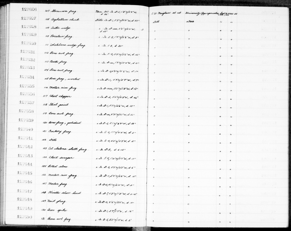 Documentation associated with Hearst Museum object titled Wedge fragment, accession number 1-127630, described as Whale bone wedge fragment.