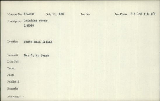 Documentation associated with Hearst Museum object titled Black-and-white negative, accession number 15-903, described as metate