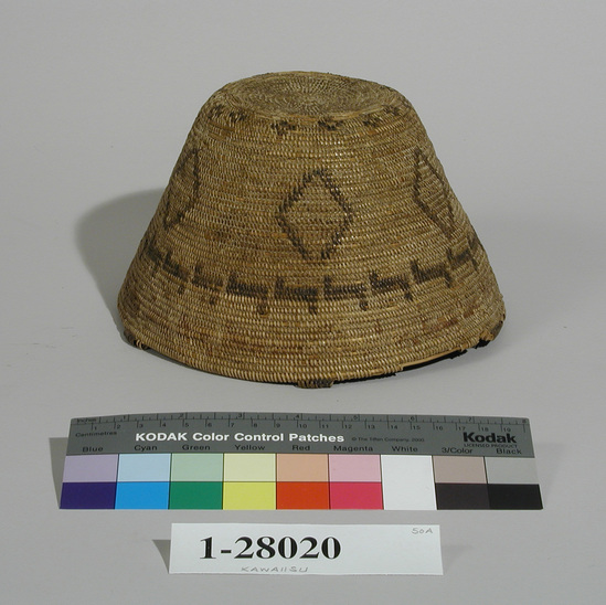 Hearst Museum object titled Basketry cap, accession number 1-28020, described as Basketry cap. Coiled.