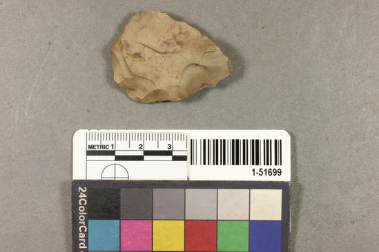 Hearst Museum object titled Projectile point, accession number 1-51699, described as Arrow point blank, Franciscan chert.