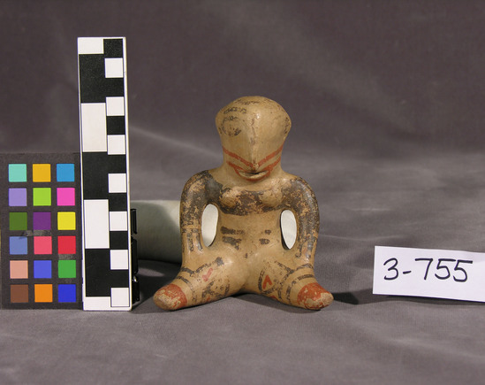 Hearst Museum object titled Figurine, accession number 3-755, described as Pottery figure, three colors