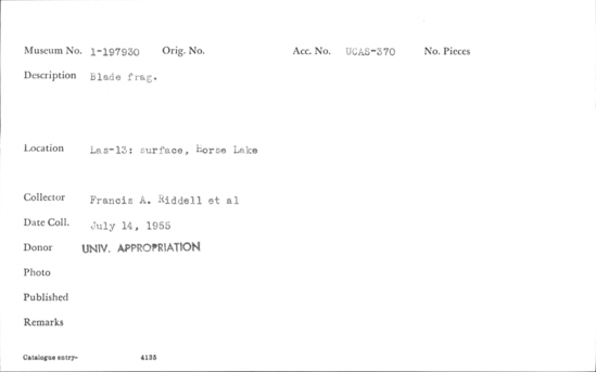 Documentation associated with Hearst Museum object titled Blade fragment, accession number 1-197930, described as Blade fragment.