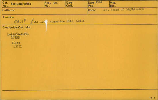 Documentation associated with Hearst Museum object titled Tube, accession number L-11700, described as Columella shell