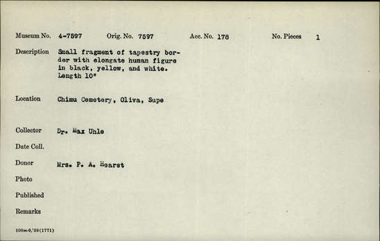 Documentation associated with Hearst Museum object titled Border: tap.: fragment, accession number 4-7597, no description available.